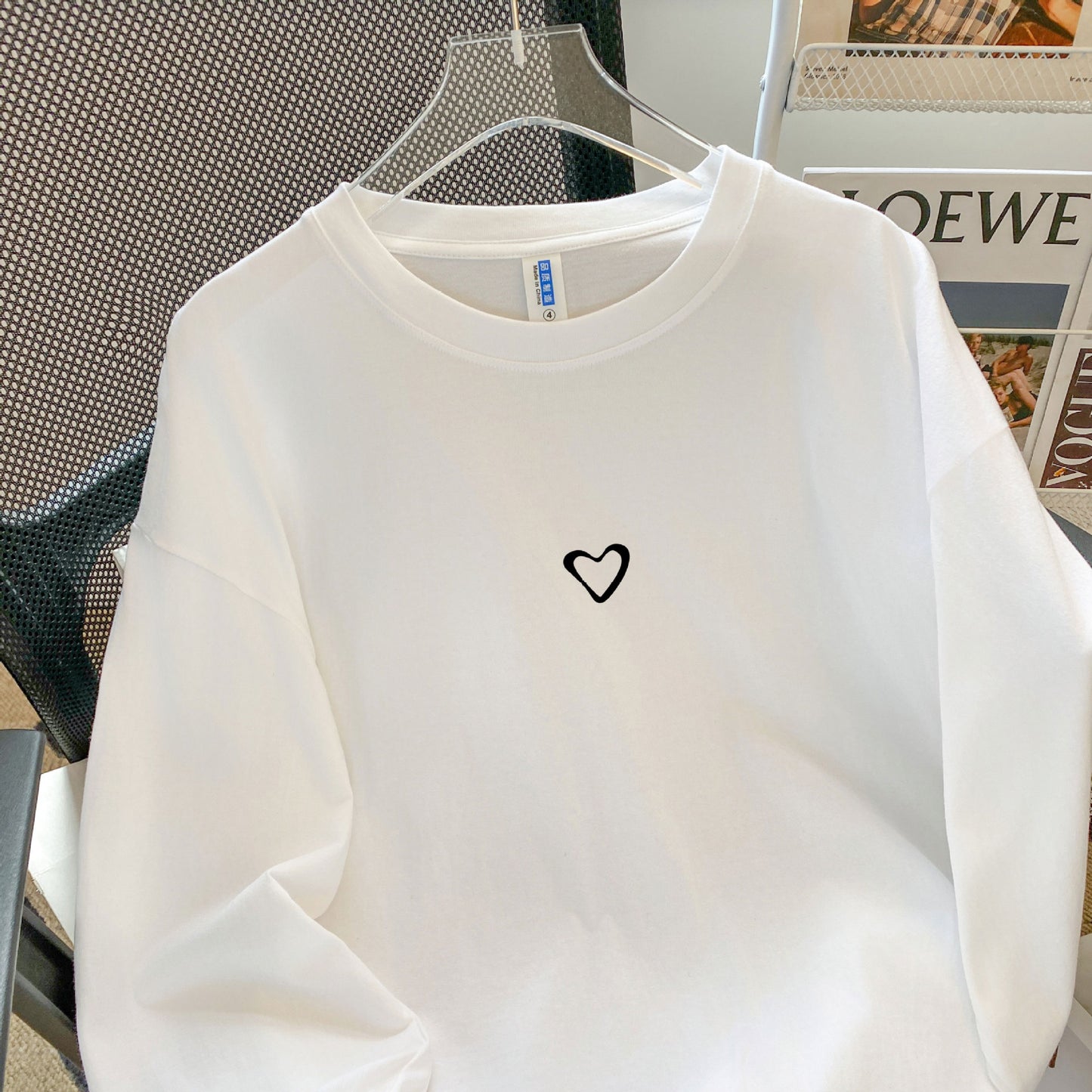 Women's Heart Print Cotton Long Sleeve Tee