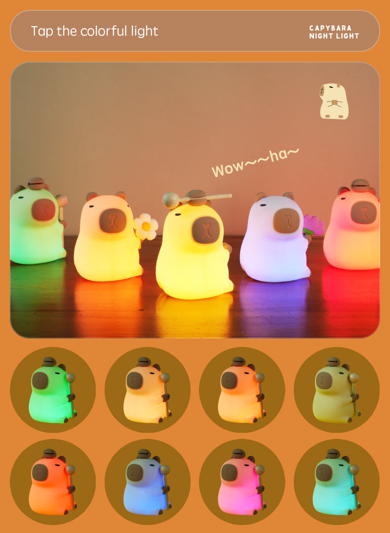 Capybara Nachtlamp met Tik-Functie – Wissel Kleuren door te Tikken