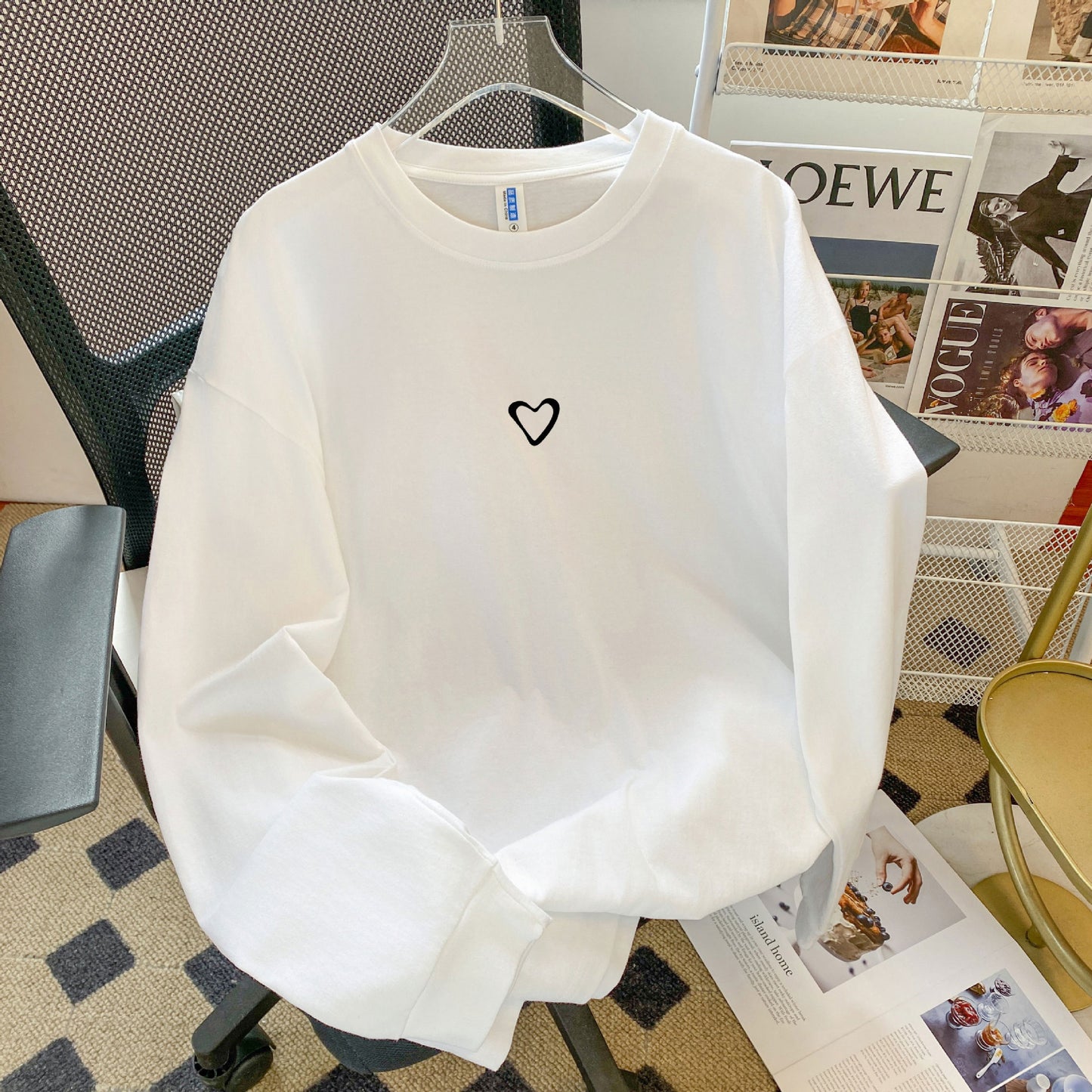 Women's Heart Print Cotton Long Sleeve Tee