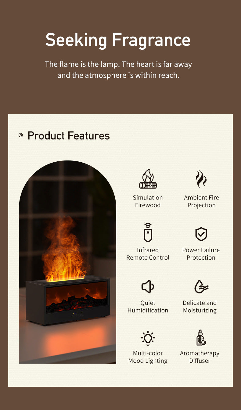 Haardvuur Aroma Diffuser | Zachte Nevel & 7-kleuren Licht