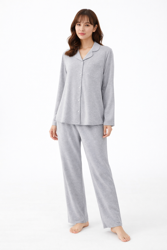 Grey Relaxed Pajama Set - Soft & Breathable Loungewear